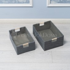 Корзина льняная с деревянной ручкой, серая (2 размера)